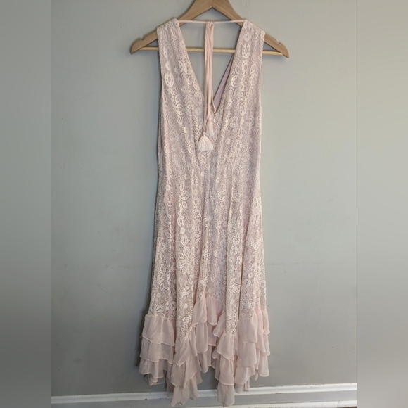 🌸Sundance Blush Pink Midi Lace Ruffle Dress - Picture 4 of 5
